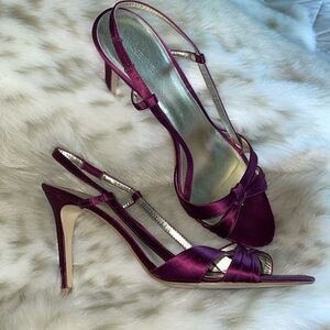 Nine West Plum Satin Stiletto Sandals -Sz 8 Med